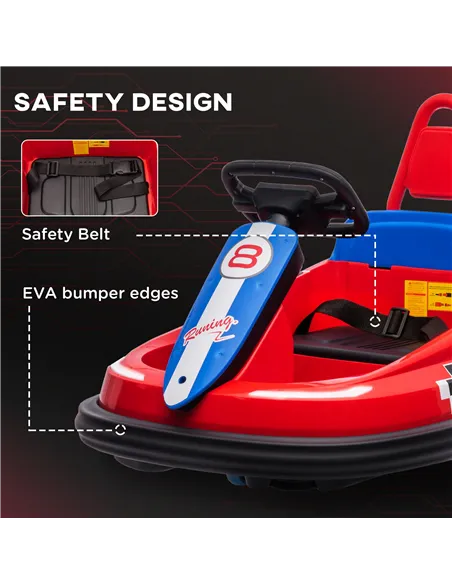 HOMCOM 6V Electric Kids Bumper Car, 6V Spin Waltz Car, with Music, Horn, Lights - Red