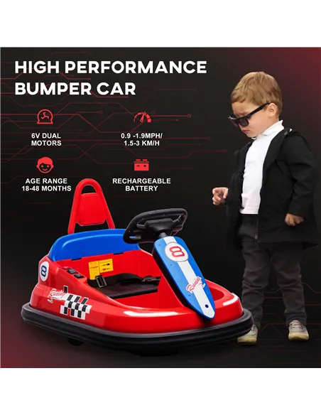 HOMCOM 6V Electric Kids Bumper Car, 6V Spin Waltz Car, with Music, Horn, Lights - Red