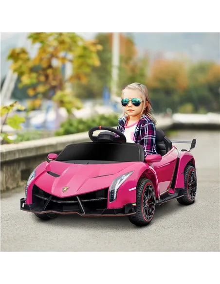 HOMCOM Lamborghini Veneno Licensed Electric Ride-On Car, with Remote, Music, Horn - Pink