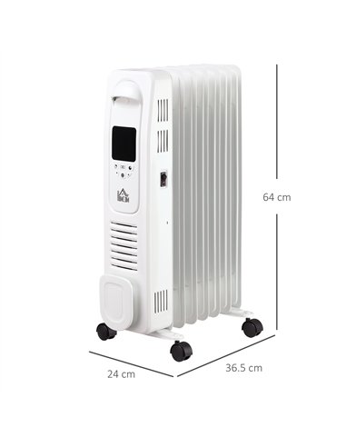 HOMCOM 1500W Digital Oil Filled Radiator, 7 Fin, Portable Electric Heater with LED Display, Built-in Timer, 3 Heat Settings, Saf