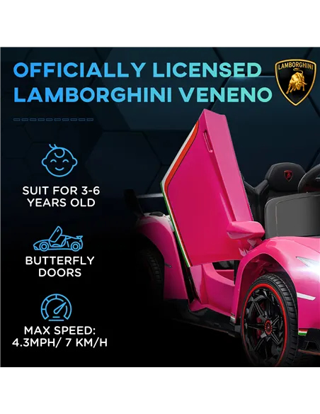HOMCOM Lamborghini Veneno Licensed Electric Ride-On Car, with Remote, Music, Horn - Pink