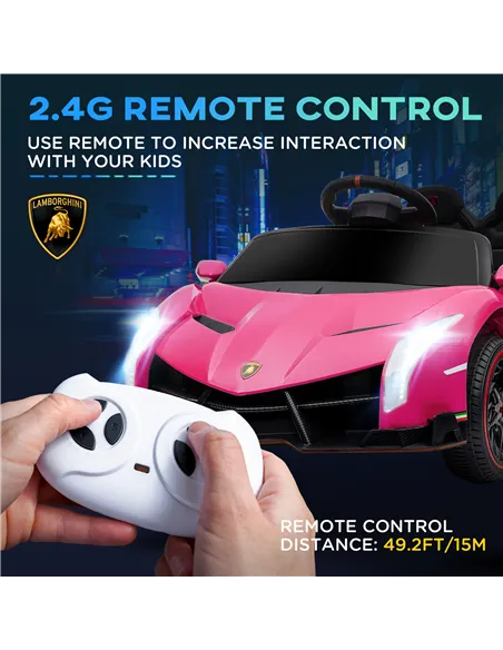 HOMCOM Lamborghini Veneno Licensed Electric Ride-On Car, with Remote, Music, Horn - Pink