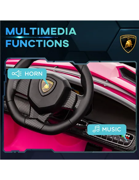 HOMCOM Lamborghini Veneno Licensed Electric Ride-On Car, with Remote, Music, Horn - Pink
