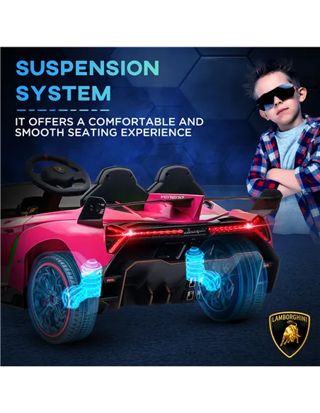 HOMCOM Lamborghini Veneno Licensed Electric Ride-On Car, with Remote, Music, Horn - Pink