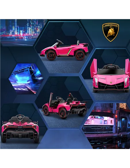 HOMCOM Lamborghini Veneno Licensed Electric Ride-On Car, with Remote, Music, Horn - Pink