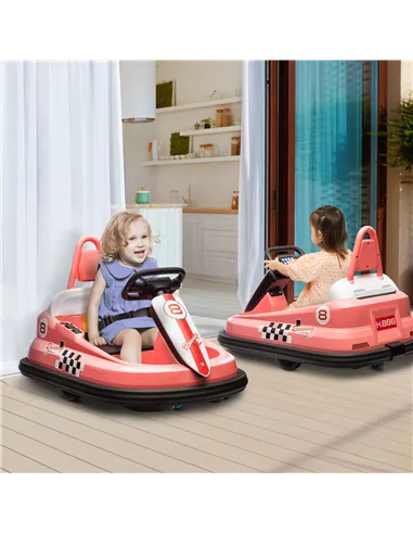 HOMCOM 6V Electric Kids Bumper Car, 6V Spin Waltz Car, with Music, Horn, Lights - Pink