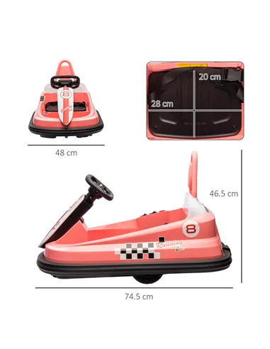 HOMCOM 6V Electric Kids Bumper Car, 6V Spin Waltz Car, with Music, Horn, Lights - Pink