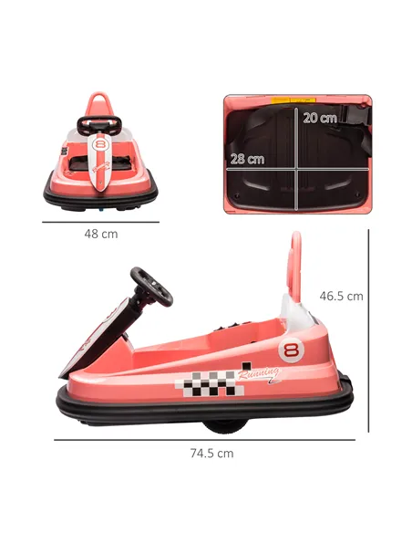 HOMCOM 6V Electric Kids Bumper Car, 6V Spin Waltz Car, with Music, Horn, Lights - Pink