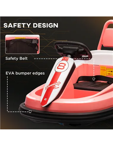 HOMCOM 6V Electric Kids Bumper Car, 6V Spin Waltz Car, with Music, Horn, Lights - Pink