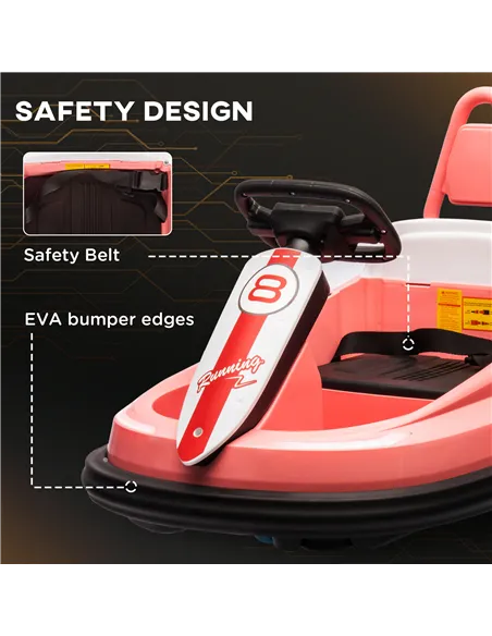 HOMCOM 6V Electric Kids Bumper Car, 6V Spin Waltz Car, with Music, Horn, Lights - Pink