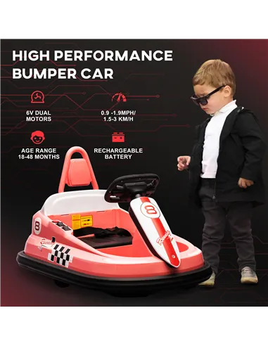 HOMCOM 6V Electric Kids Bumper Car, 6V Spin Waltz Car, with Music, Horn, Lights - Pink