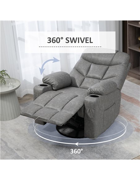 HOMCOM Thick Padded Faux Leather Recliner Armchair - Light Grey