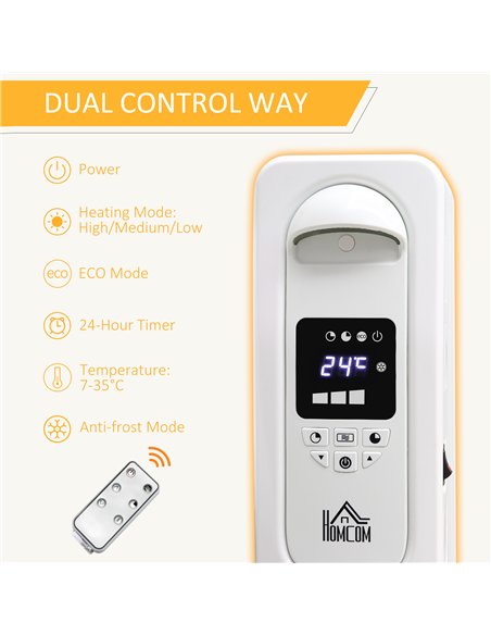 HOMCOM 1500W Digital Oil Filled Radiator, 7 Fin, Portable Electric Heater with LED Display, Built-in Timer, 3 Heat Settings, Saf