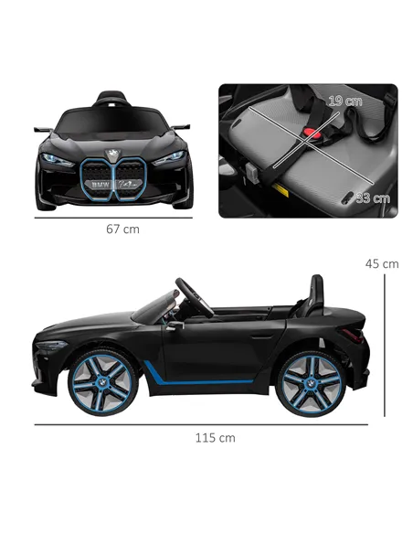 HOMCOM BMW i4 Licensed 12V Kids Electric Ride-On Car, with Remote Control, Portable Battery, Music, Horn, Headlights - Black