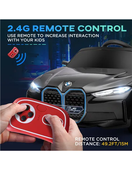 HOMCOM BMW i4 Licensed 12V Kids Electric Ride-On Car, with Remote Control, Portable Battery, Music, Horn, Headlights - Black