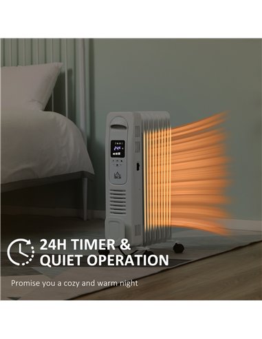 HOMCOM 1500W Digital Oil Filled Radiator, 7 Fin, Portable Electric Heater with LED Display, Built-in Timer, 3 Heat Settings, Saf