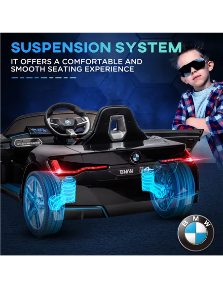 HOMCOM BMW i4 Licensed 12V Kids Electric Ride-On Car, with Remote Control, Portable Battery, Music, Horn, Headlights - Black