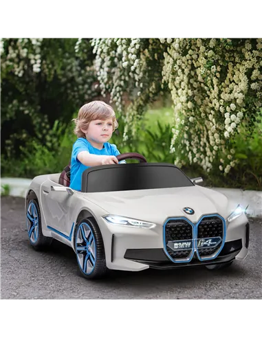 HOMCOM BMW i4 Licensed 12V Kids Electric Ride-On Car, White, Red and Light Blue
