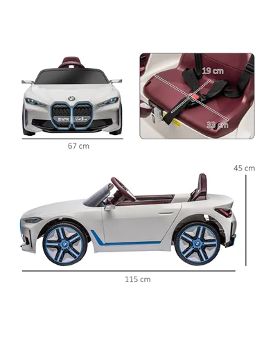 HOMCOM BMW i4 Licensed 12V Kids Electric Ride-On Car, White, Red and Light Blue