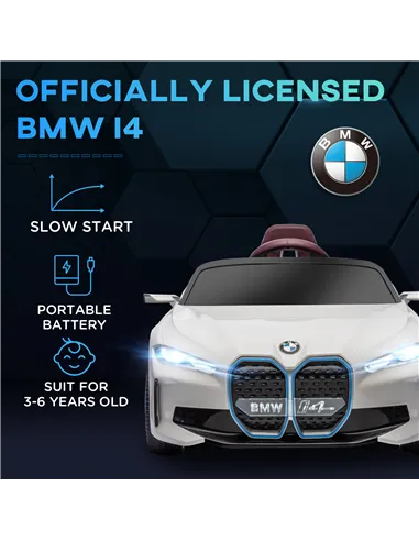 HOMCOM BMW i4 Licensed 12V Kids Electric Ride-On Car, White, Red and Light Blue