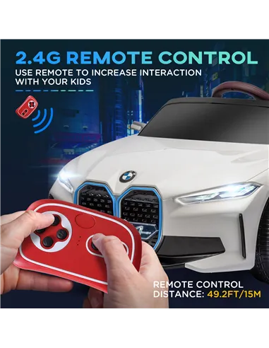 HOMCOM BMW i4 Licensed 12V Kids Electric Ride-On Car, White, Red and Light Blue