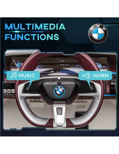 HOMCOM BMW i4 Licensed 12V Kids Electric Ride-On Car, White, Red and Light Blue