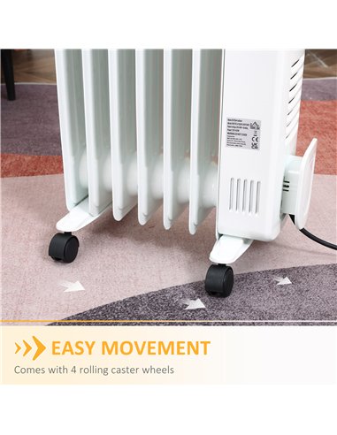 HOMCOM 1500W Digital Oil Filled Radiator, 7 Fin, Portable Electric Heater with LED Display, Built-in Timer, 3 Heat Settings, Saf