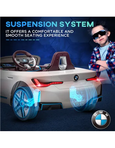 HOMCOM BMW i4 Licensed 12V Kids Electric Ride-On Car, White, Red and Light Blue