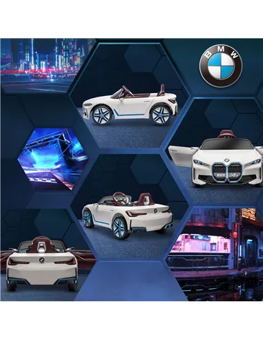 HOMCOM BMW i4 Licensed 12V Kids Electric Ride-On Car, White, Red and Light Blue