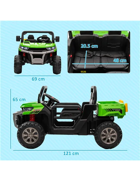 HOMCOM 12V 2 Seater Kids Electric Ride-On Car with Electric Bucket, Remote Control - Green