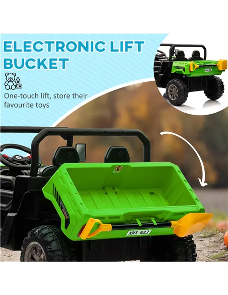 HOMCOM 12V 2 Seater Kids Electric Ride-On Car with Electric Bucket, Remote Control - Green
