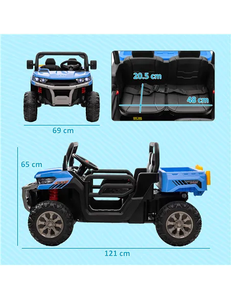 HOMCOM 12V 2 Seater Kids Electric Ride-On Car with Electric Bucket, Remote Control - Blue
