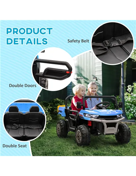 HOMCOM 12V 2 Seater Kids Electric Ride-On Car with Electric Bucket, Remote Control - Blue