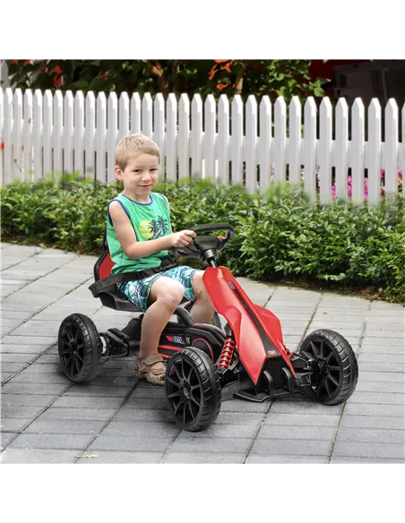 HOMCOM 12V Electric Go-Kart for Kids, Ride-On Racing Go-Kart, with Forward and Reversing Functions, for Ages 3-8 Years - Red