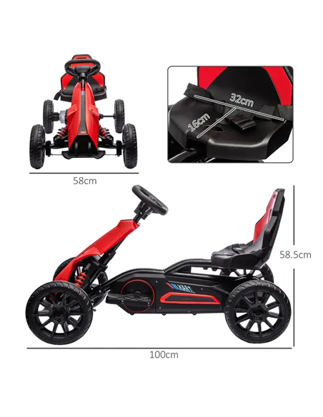 HOMCOM 12V Electric Go-Kart for Kids, Ride-On Racing Go-Kart, with Forward and Reversing Functions, for Ages 3-8 Years - Red
