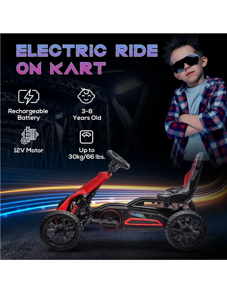 HOMCOM 12V Electric Go-Kart for Kids, Ride-On Racing Go-Kart, with Forward and Reversing Functions, for Ages 3-8 Years - Red