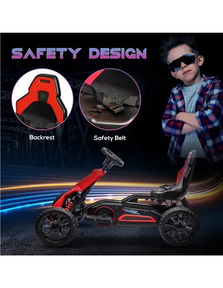 HOMCOM 12V Electric Go-Kart for Kids, Ride-On Racing Go-Kart, with Forward and Reversing Functions, for Ages 3-8 Years - Red