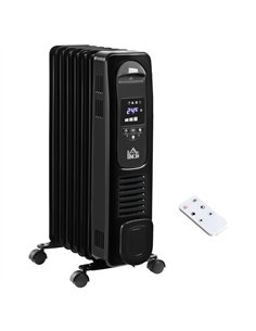 HOMCOM 1500W Digital Oil Filled Radiator, 7 Fin, Portable Electric Heater with LED Display, Built-in Timer, 3 Heat Settings, Saf