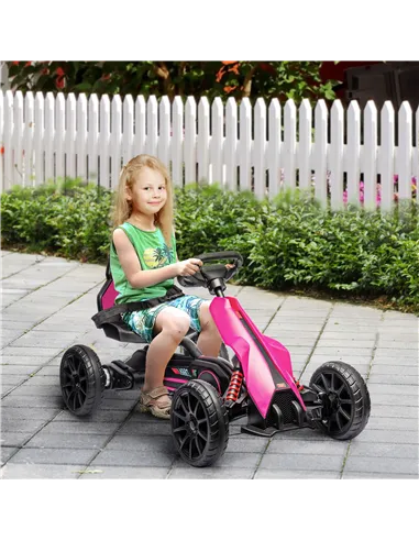 HOMCOM 12V Electric Go-Kart for Kids, Ride-On Racing Go-Kart, with Forward and Reversing Functions, for Ages 3-8 Years - Pink