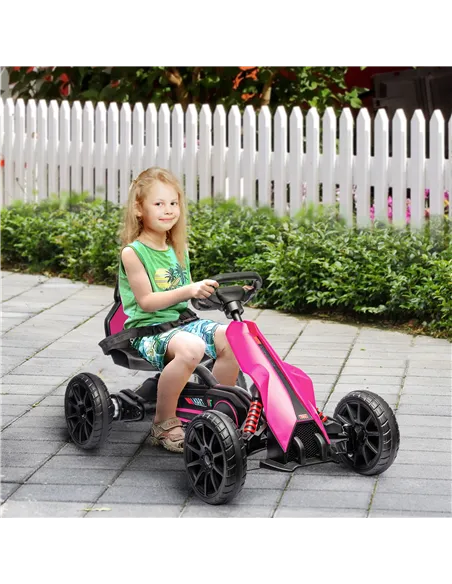 HOMCOM 12V Electric Go-Kart for Kids, Ride-On Racing Go-Kart, with Forward and Reversing Functions, for Ages 3-8 Years - Pink