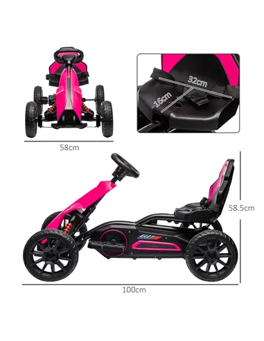 HOMCOM 12V Electric Go-Kart for Kids, Ride-On Racing Go-Kart, with Forward and Reversing Functions, for Ages 3-8 Years - Pink