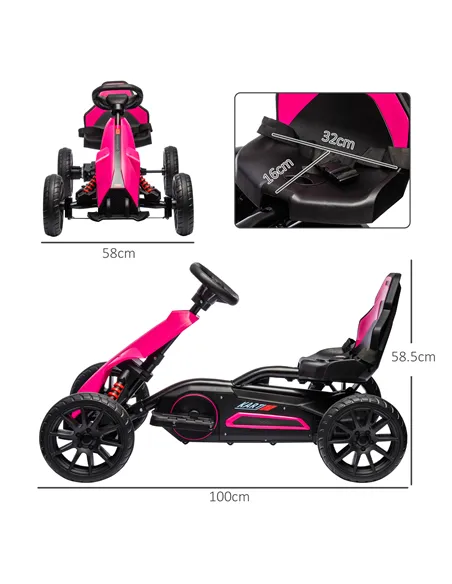 HOMCOM 12V Electric Go-Kart for Kids, Ride-On Racing Go-Kart, with Forward and Reversing Functions, for Ages 3-8 Years - Pink