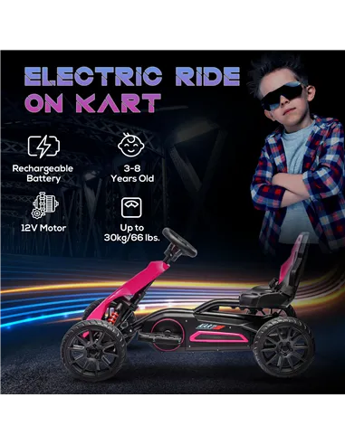 HOMCOM 12V Electric Go-Kart for Kids, Ride-On Racing Go-Kart, with Forward and Reversing Functions, for Ages 3-8 Years - Pink