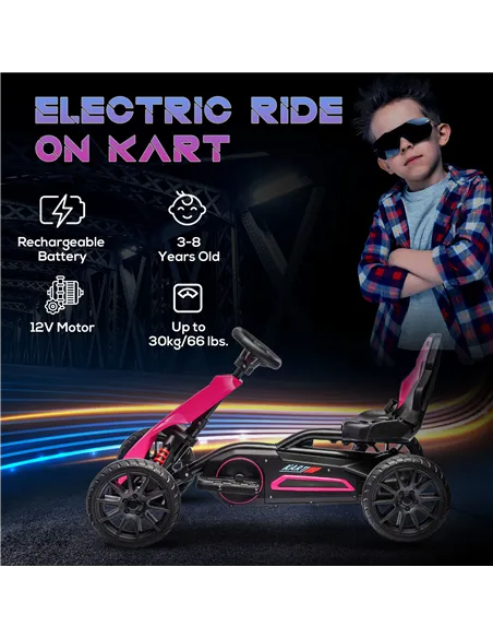 HOMCOM 12V Electric Go-Kart for Kids, Ride-On Racing Go-Kart, with Forward and Reversing Functions, for Ages 3-8 Years - Pink