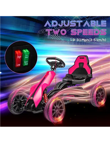HOMCOM 12V Electric Go-Kart for Kids, Ride-On Racing Go-Kart, with Forward and Reversing Functions, for Ages 3-8 Years - Pink