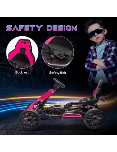 HOMCOM 12V Electric Go-Kart for Kids, Ride-On Racing Go-Kart, with Forward and Reversing Functions, for Ages 3-8 Years - Pink