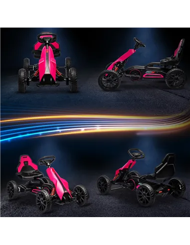 HOMCOM 12V Electric Go-Kart for Kids, Ride-On Racing Go-Kart, with Forward and Reversing Functions, for Ages 3-8 Years - Pink