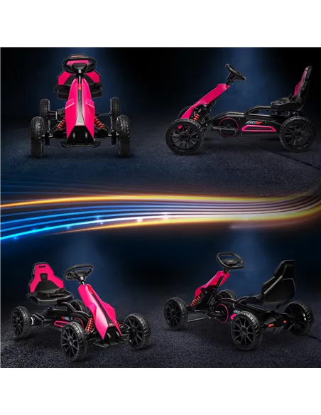 HOMCOM 12V Electric Go-Kart for Kids, Ride-On Racing Go-Kart, with Forward and Reversing Functions, for Ages 3-8 Years - Pink