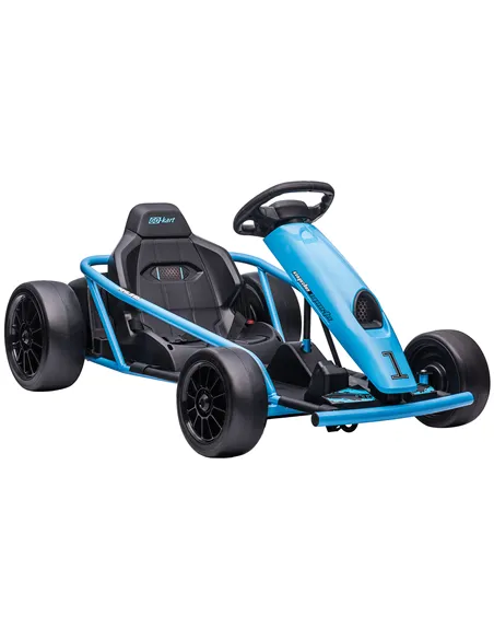 HOMCOM 24V Drift Kart, Electric Ride-On Racing Go Kart w/ 2 Speeds, Steering Wheel, Pedals for Kids Aged 8-12, Blue