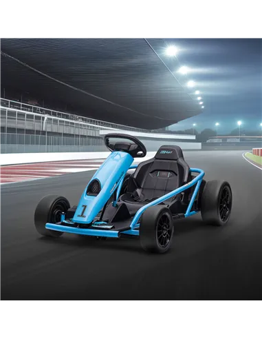HOMCOM 24V Drift Kart, Electric Ride-On Racing Go Kart w/ 2 Speeds, Steering Wheel, Pedals for Kids Aged 8-12, Blue